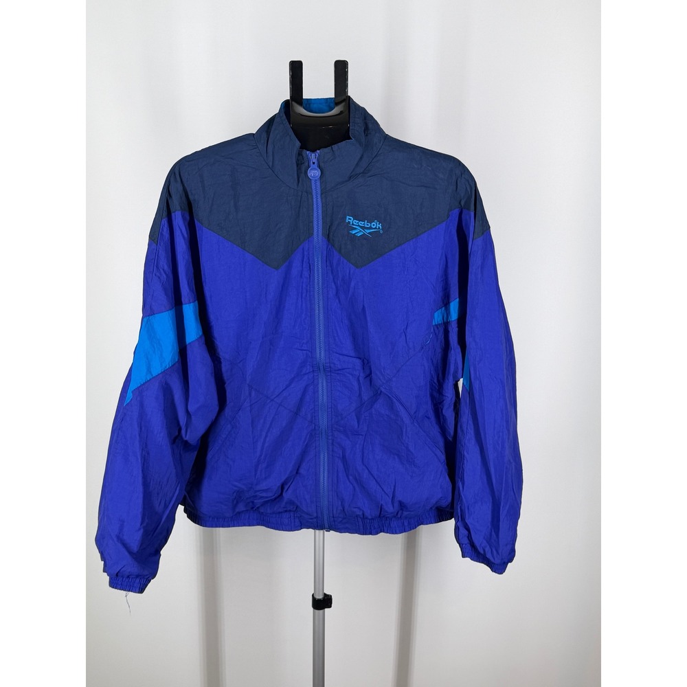 Vintage Reebok Colorblock Windbreaker Jacket Blue Navy Teal Mens XL Full Zip